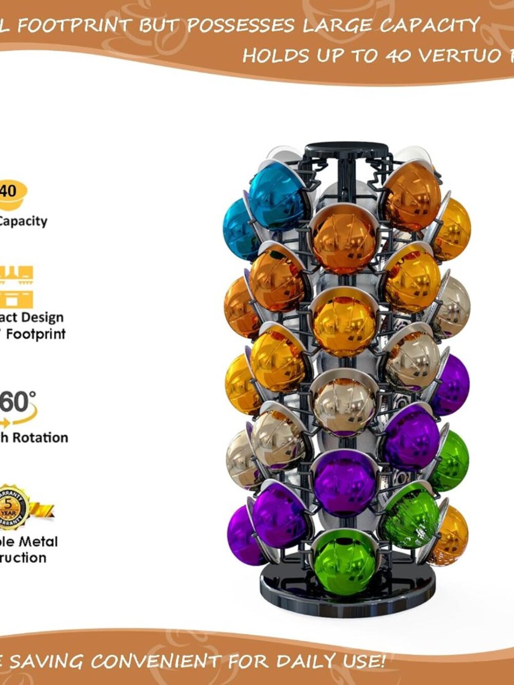 Coffee Pods Holder Organizer, 360 Degrees Revolving Pod Carousel Compatible for - Picture 4 of 9